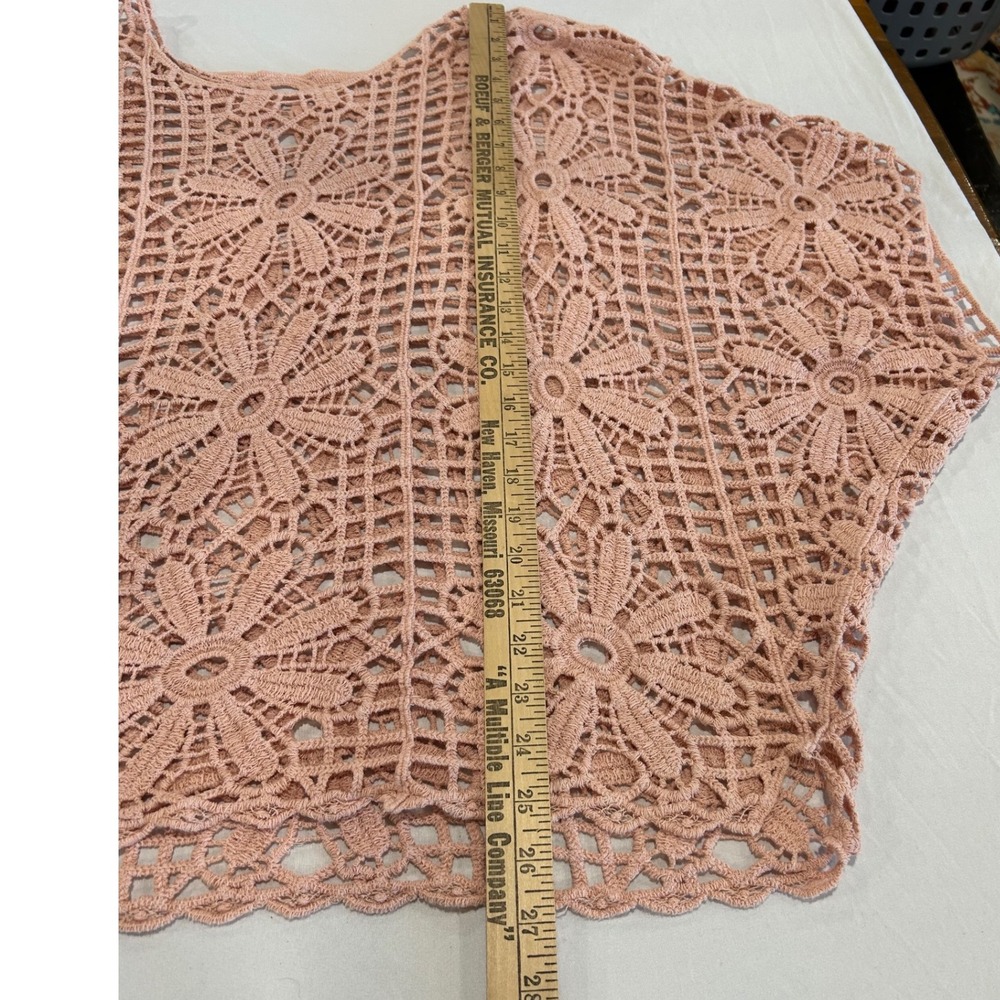 Dusty Rose Mauve Pink Crochet Floral Lace Poncho Top One Size Boho Cottagecore - Picture 6 of 9